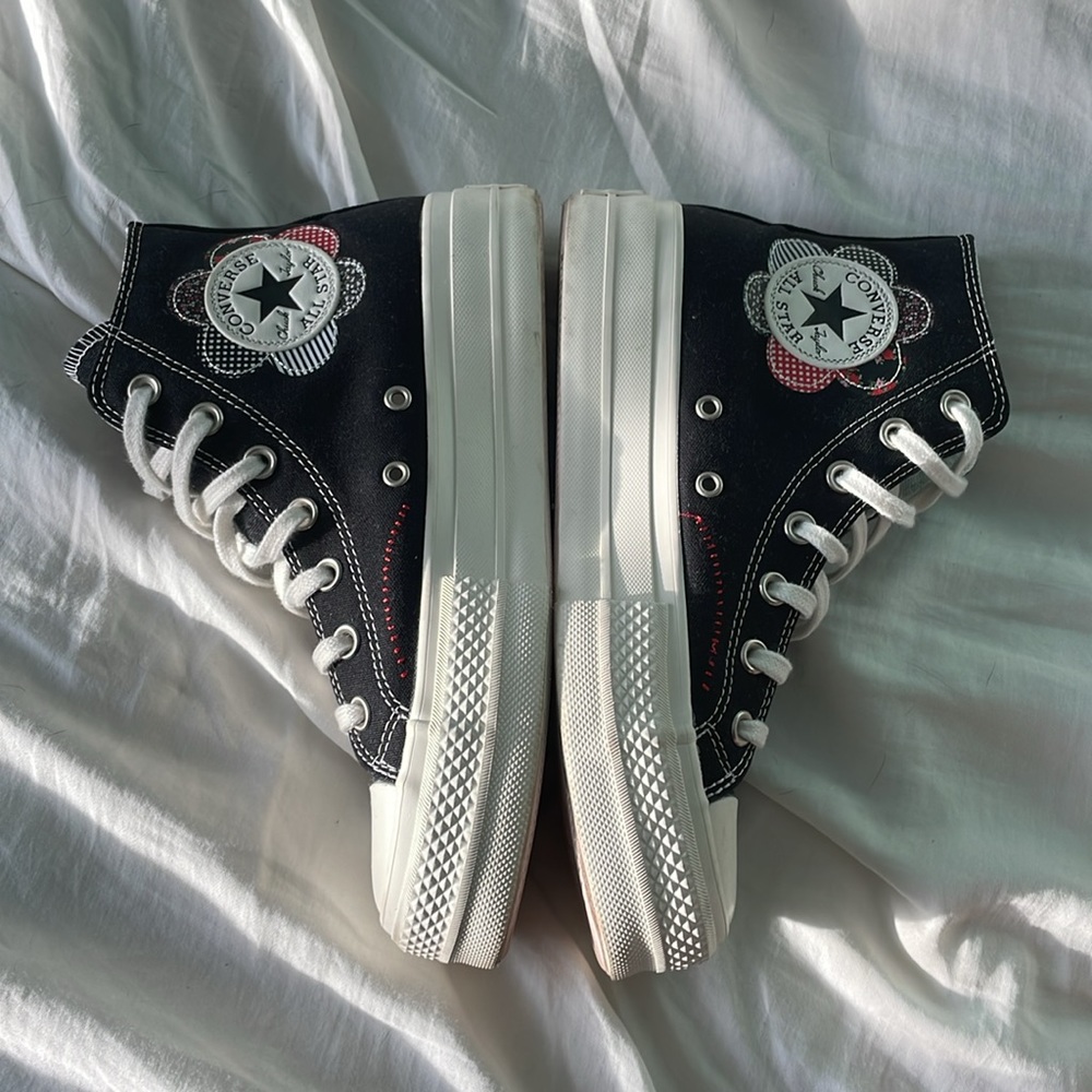 platform black patchwork hightop chuck 70s